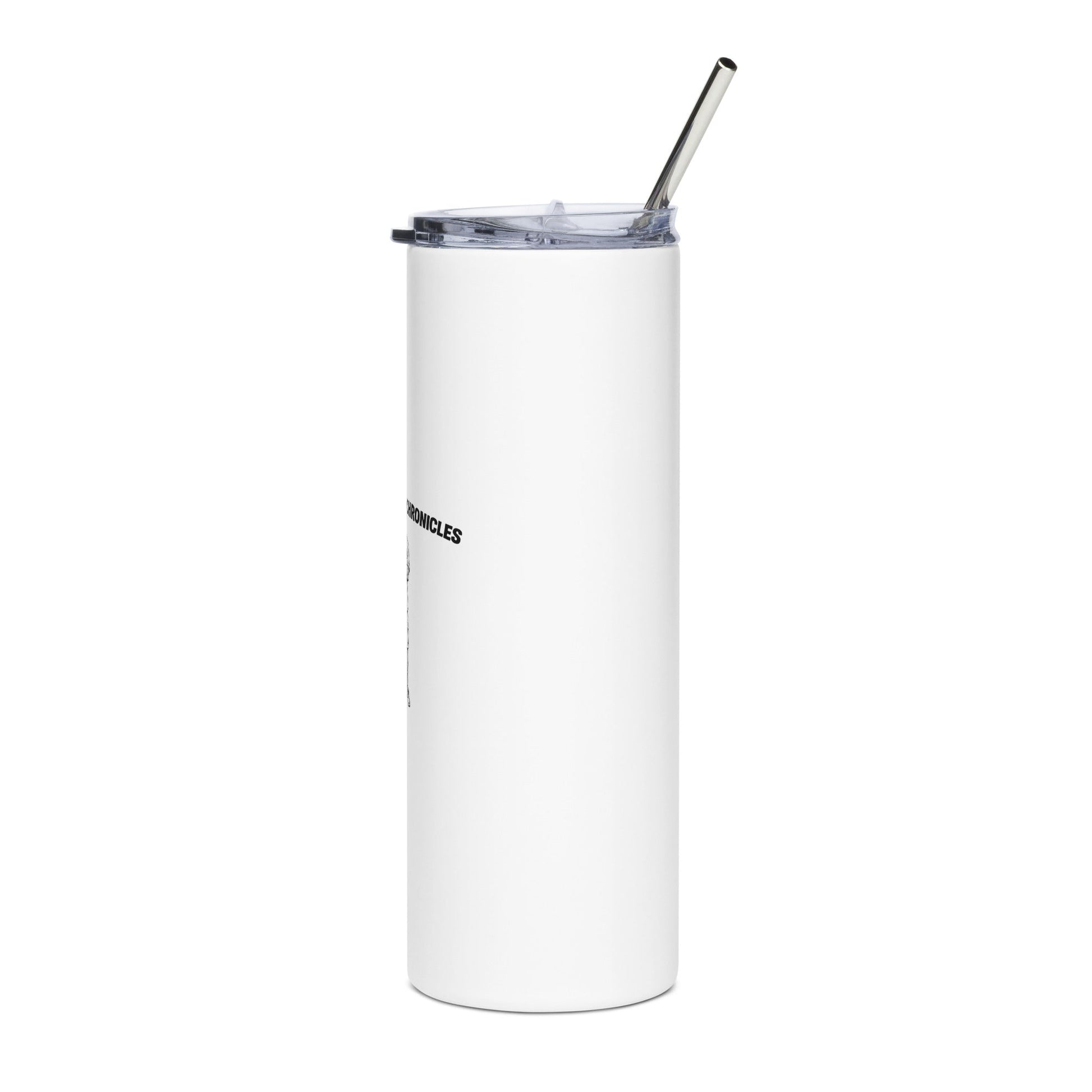 Stainless steel tumbler - Crackerjack Chronicle insulated cup for hot/cold drinks, durable reusable drinkware with lid.