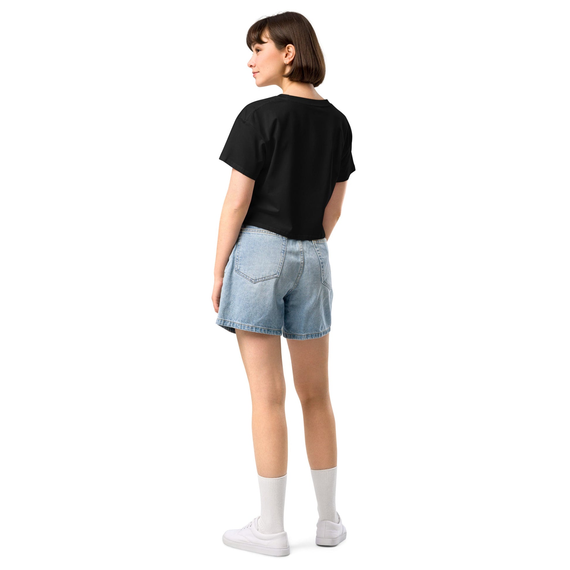 Crackerjack Chronicle women’s crop top: soft combed cotton, relaxed fit, dropped shoulders, ribbed neck, cropped for summer.