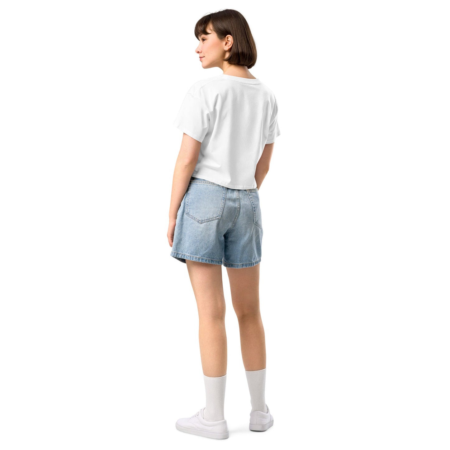 Women’s crop top - Crackerjack Chronicle: cotton tee relaxed fit dropped shoulders, ribbed neck, cropped length for summer.